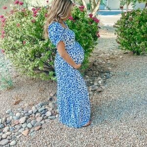 Floral Blue Maternity Dress